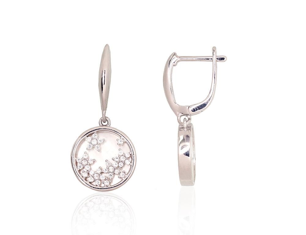 Silver Earrings with English Clasp A2204185PRhGrCZPL