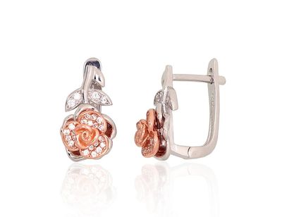Silver Earrings with English Clasp A2204187PRhGrPAuRCZ
