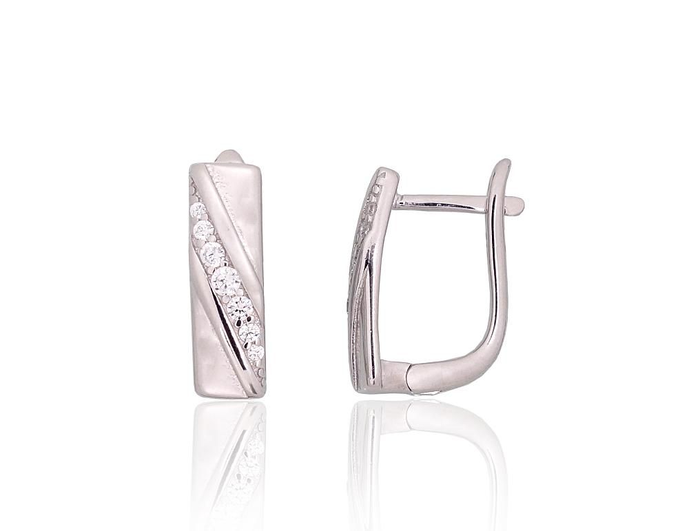 Silver Earrings with English Clasp A2204200PRhGrCZ