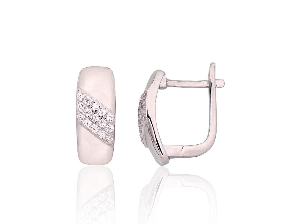 Silver Earrings with English Clasp A2204205PRhGrCZ