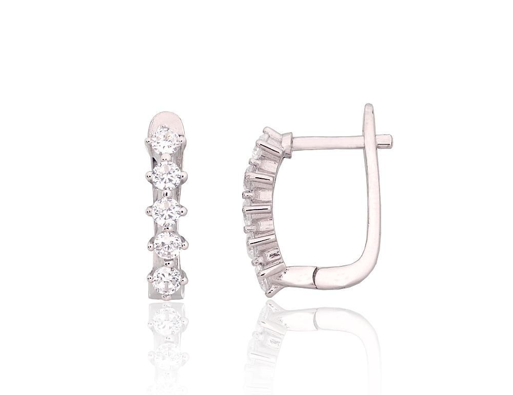 Silver Earrings with English Clasp A2204215PRhGrCZ