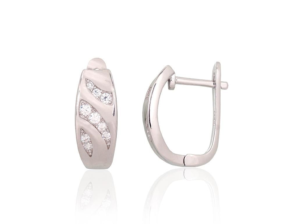 Silver Earrings with English Clasp A2204239PRhGrCZ