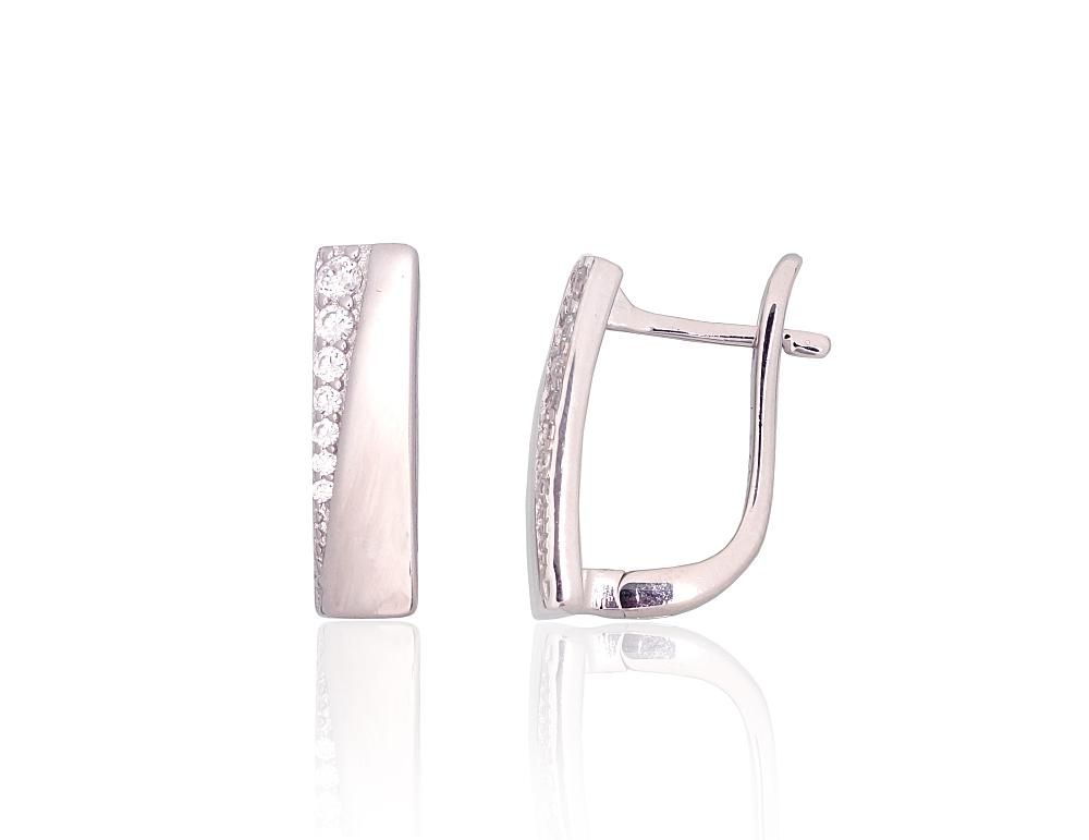 Silver Earrings with English Clasp A2204196PRhGrCZ