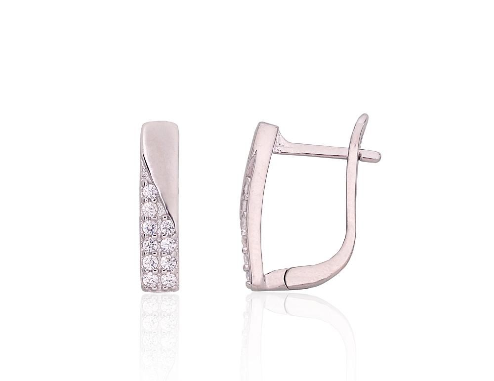 Silver Earrings with English Clasp A2204197PRhGrCZ
