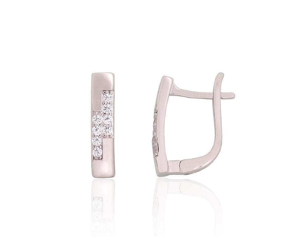 Silver Earrings with English Clasp A2204198PRhGrCZ