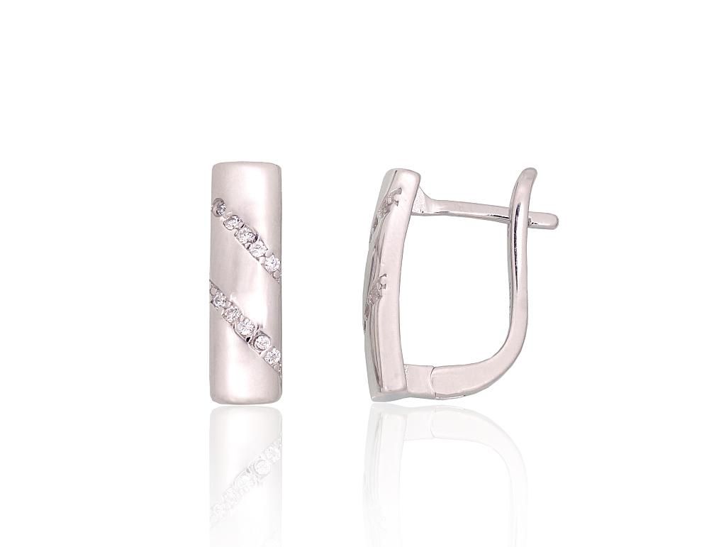 Silver Earrings with English Clasp A2204199PRhGrCZ