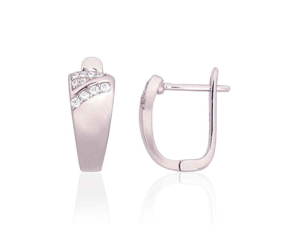 Silver Earrings with English Clasp A2204202PRhGrCZ
