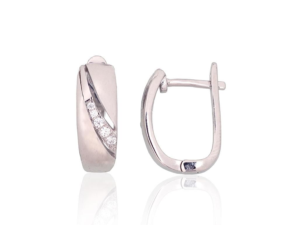 Silver Earrings with English Clasp A2204204PRhGrCZ
