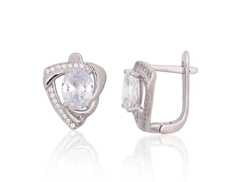 Silver Earrings with English Clasp A2204247PRhGrCZ