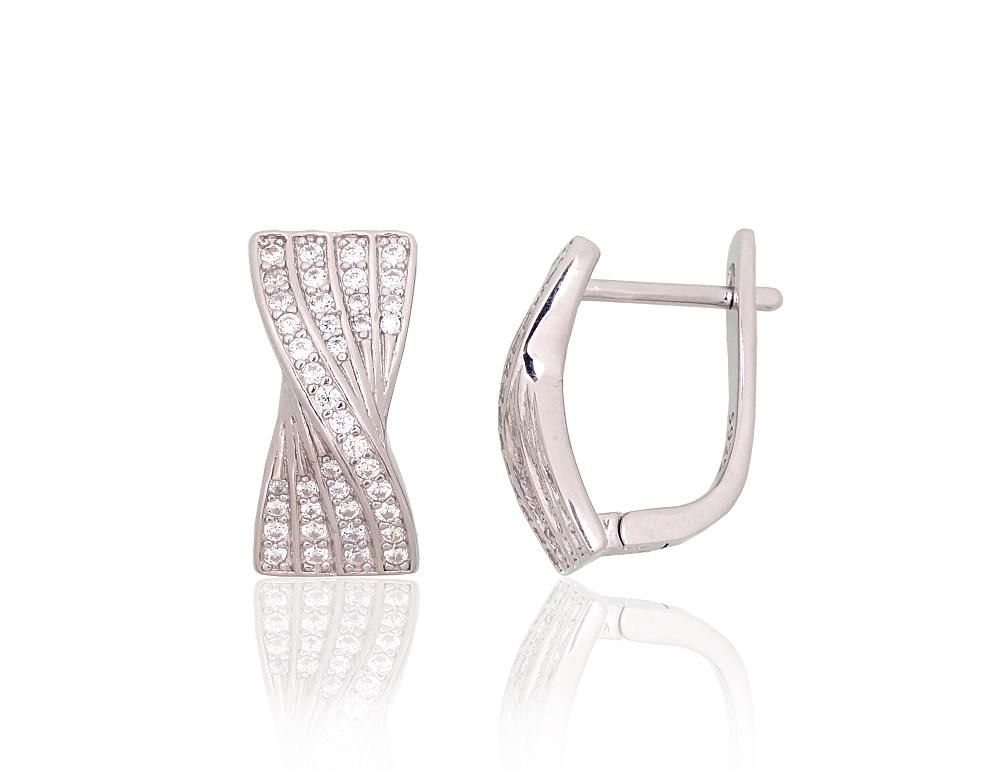 Silver Earrings with English Clasp A2204254PRhGrCZ
