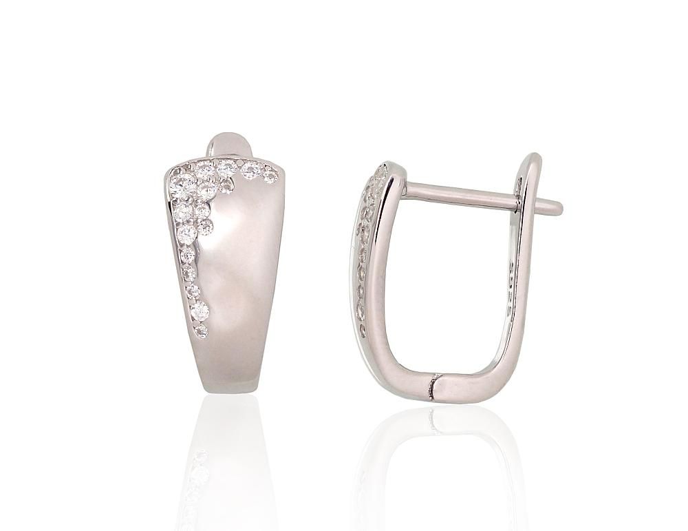 Silver Earrings with English Clasp A2204219PRhGrCZ