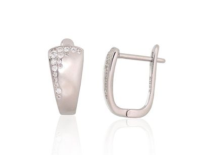 Silver Earrings with English Clasp A2204219PRhGrCZ Silver Earrings with English Clasp A2204219PRhGrCZ