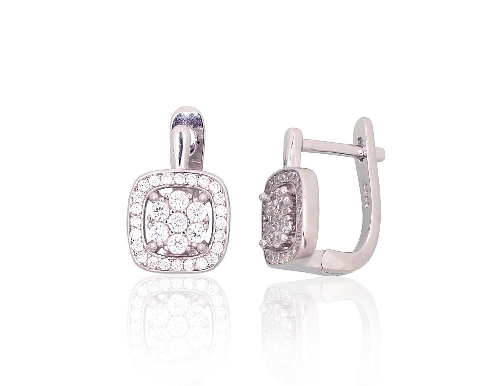 Silver Earrings with English Clasp A2204259PRhGrCZ