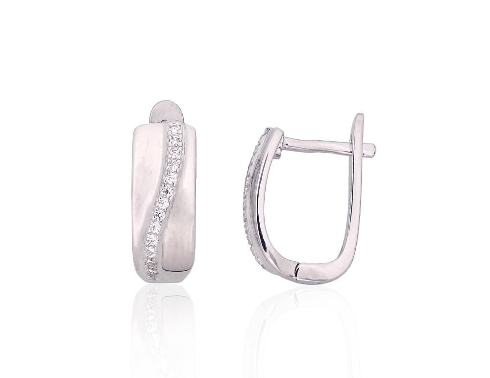 Silver Earrings with English Clasp A2204203PRhGrCZ