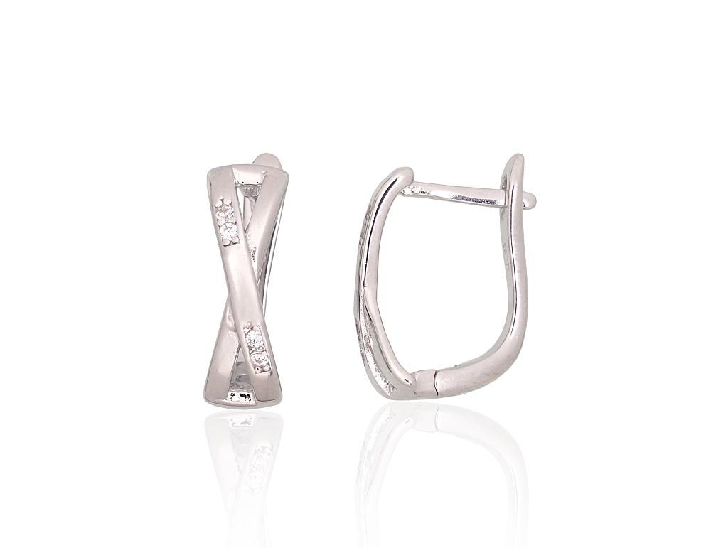 Silver Earrings with English Clasp A2204208PRhGrCZ