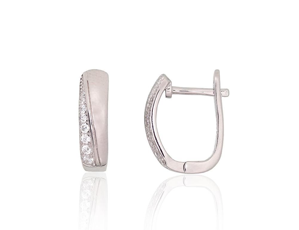 Silver Earrings with English Clasp A2204216PRhGrCZ