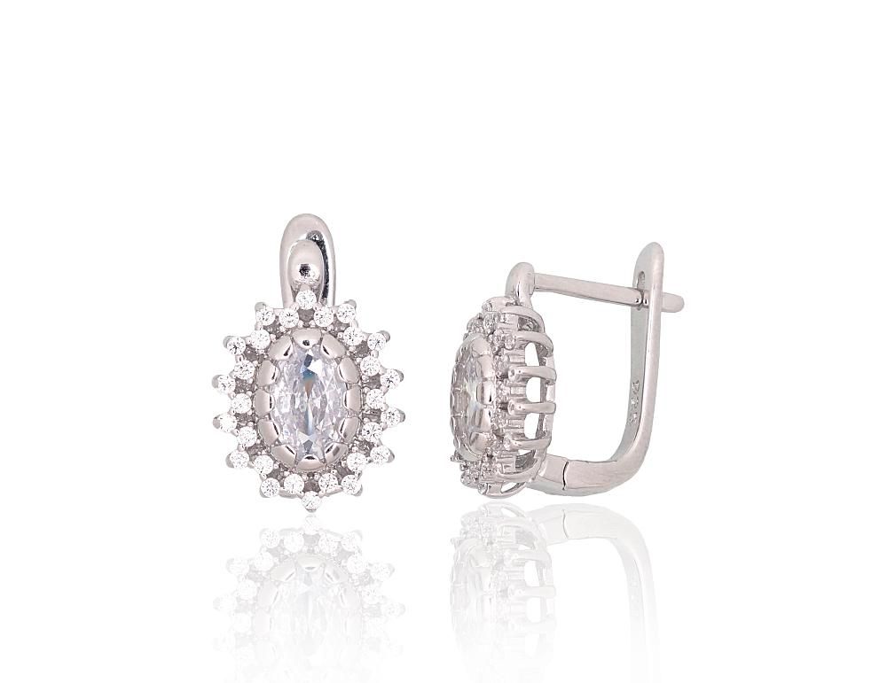 Silver Earrings with English Clasp A2204250PRhGrCZ