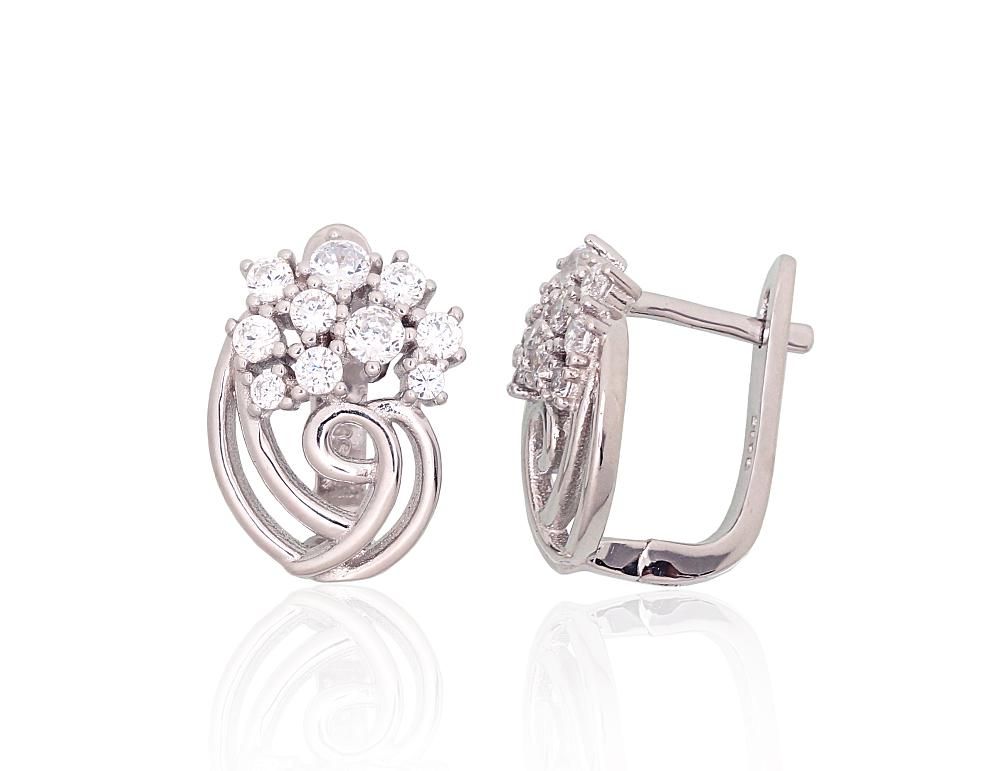 Silver Earrings with English Clasp A2204257PRhGrCZ