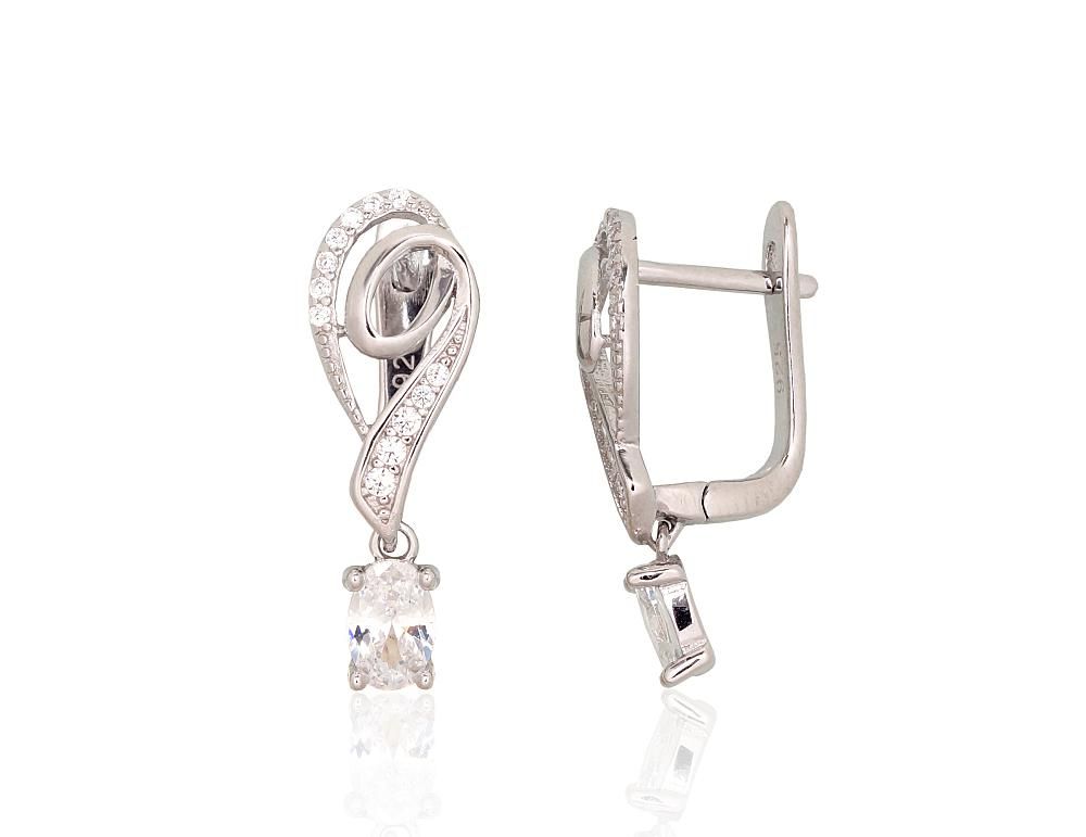Silver Earrings with English Clasp A2204240PRhGrCZ