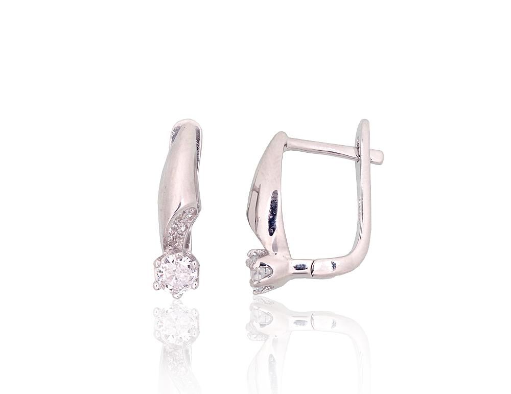 Silver Earrings with English Clasp A2204193PRhGrCZ