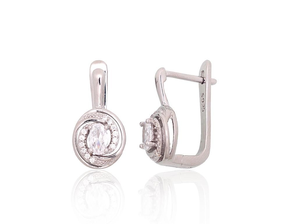 Silver Earrings with English Clasp A2204256PRhGrCZ