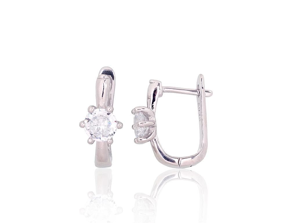Silver Earrings with English Clasp A2204189PRhGrCZ