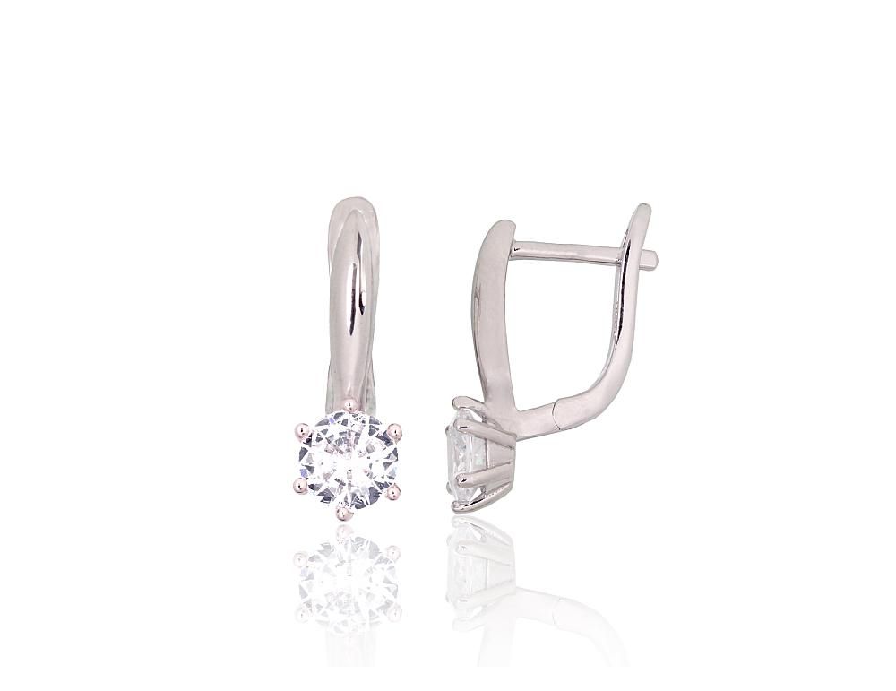 Silver Earrings with English Clasp A2204190PRhGrCZ