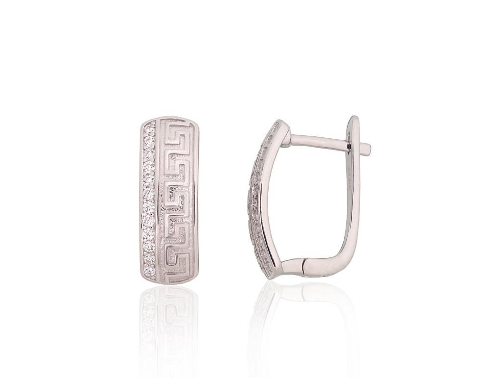 Silver Earrings with English Clasp A2204211PRhGrCZ