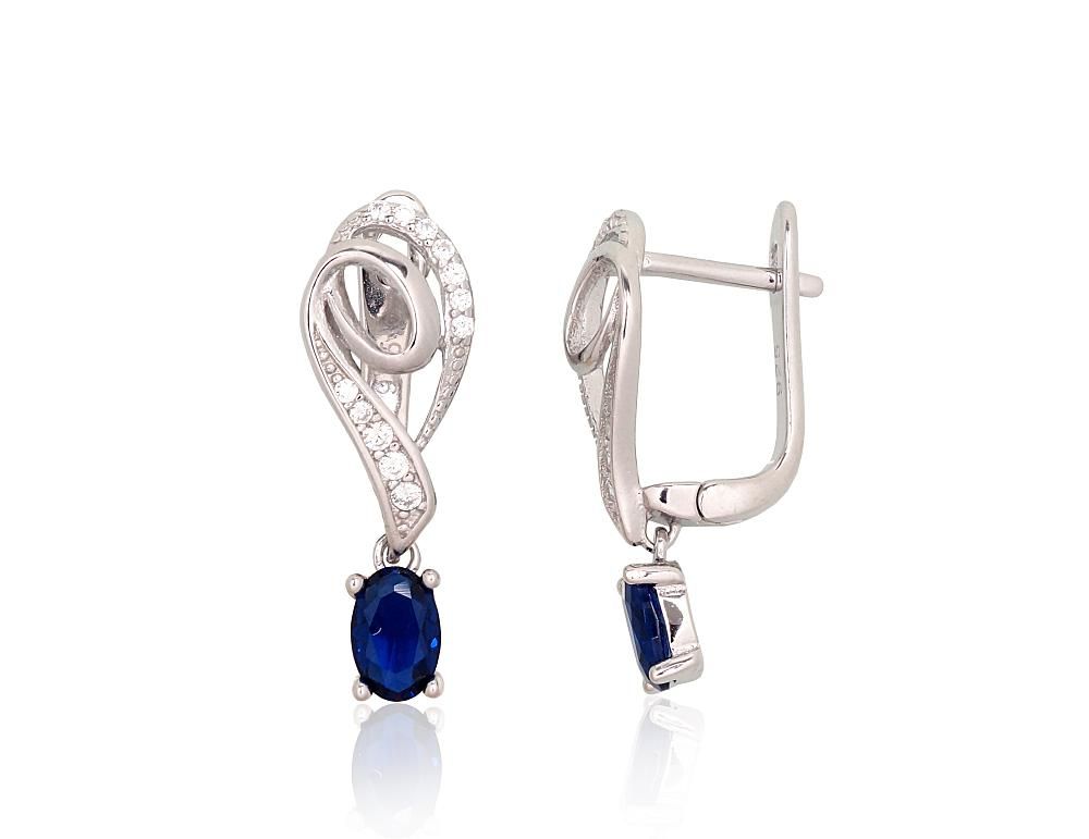 Silver Earrings with English Clasp A2204240PRhGrCZCZB