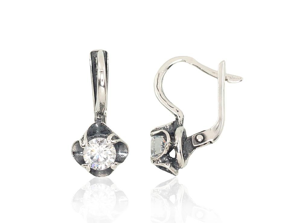 Silver Earrings with English Clasp A2202122POxBkCZ