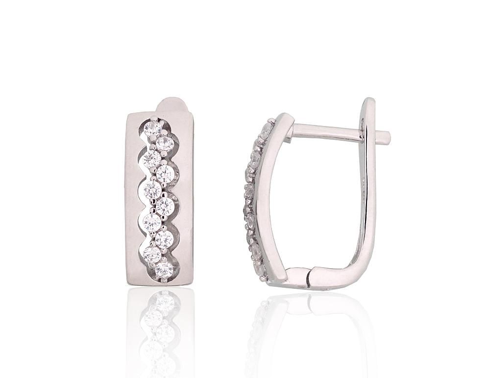 Silver Earrings with English Clasp A2204213PRhGrCZ