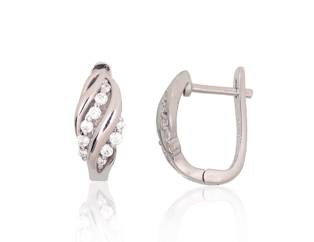 Silver Earrings with English Clasp A2204223PRhGrCZ