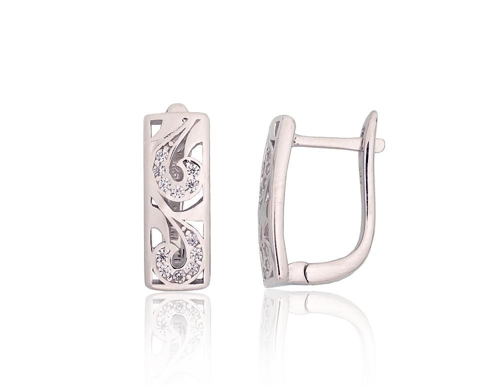 Silver Earrings with English Clasp A2204212PRhGrCZ