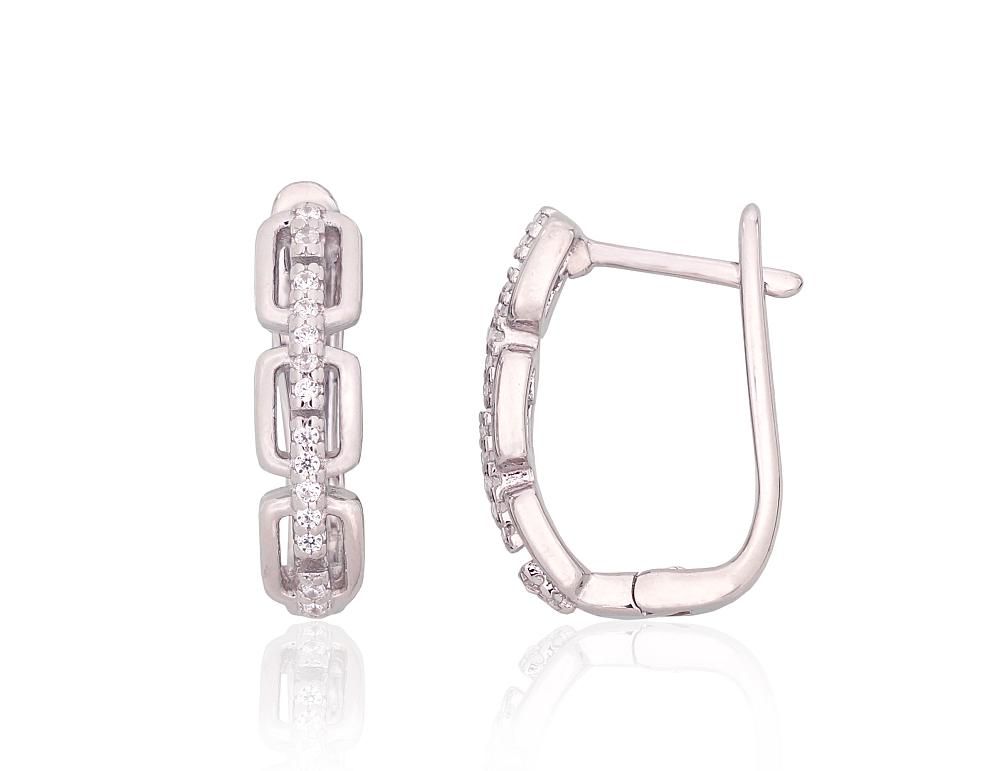 Silver Earrings with English Clasp A2204207PRhGrCZ