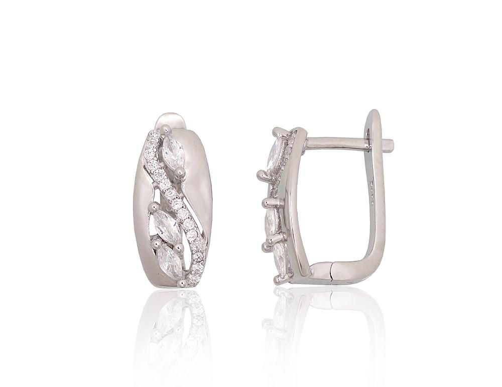 Silver Earrings with English Clasp A2204226PRhGrCZ