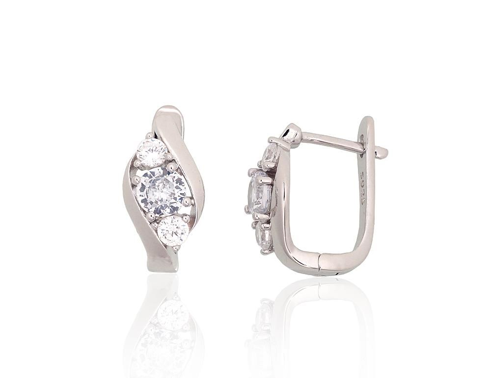 Silver Earrings with English Clasp A2204227PRhGrCZ