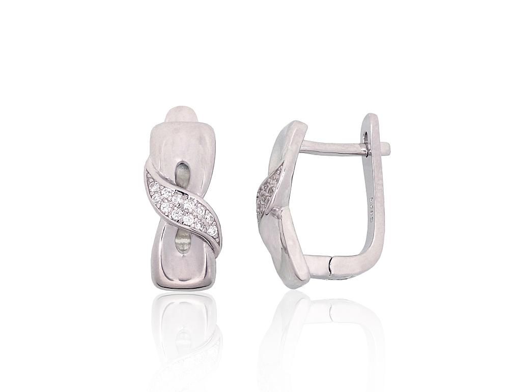 Silver Earrings with English Clasp A2204231PRhGrCZ