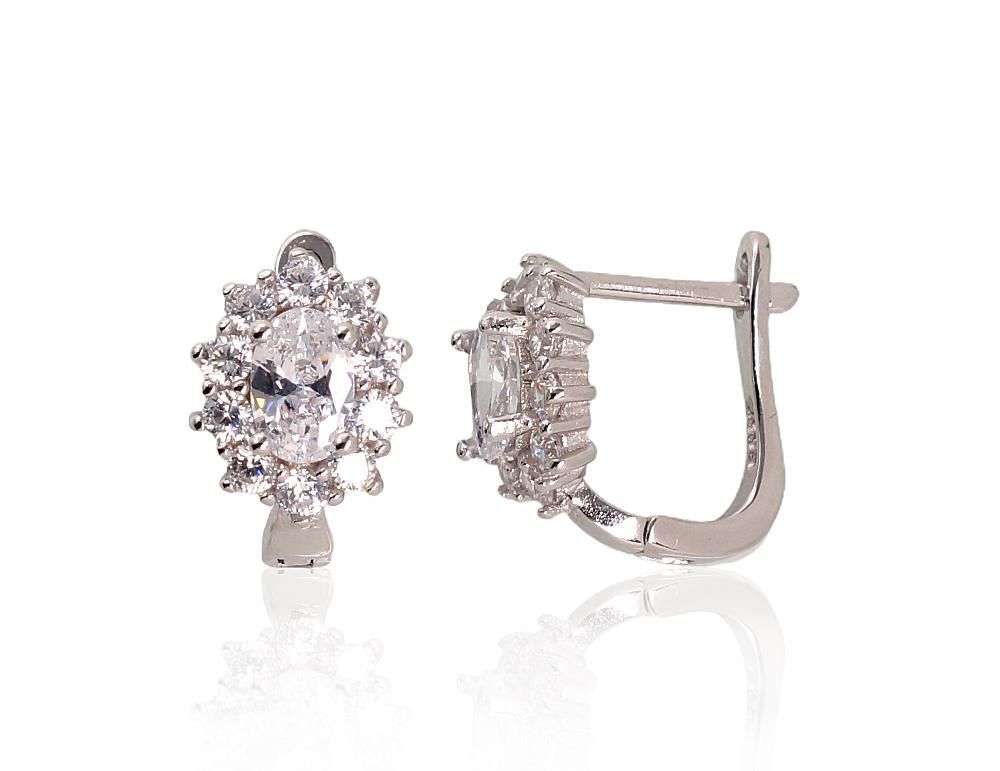 Silver Earrings with English Clasp A2202986PRhGrCZ