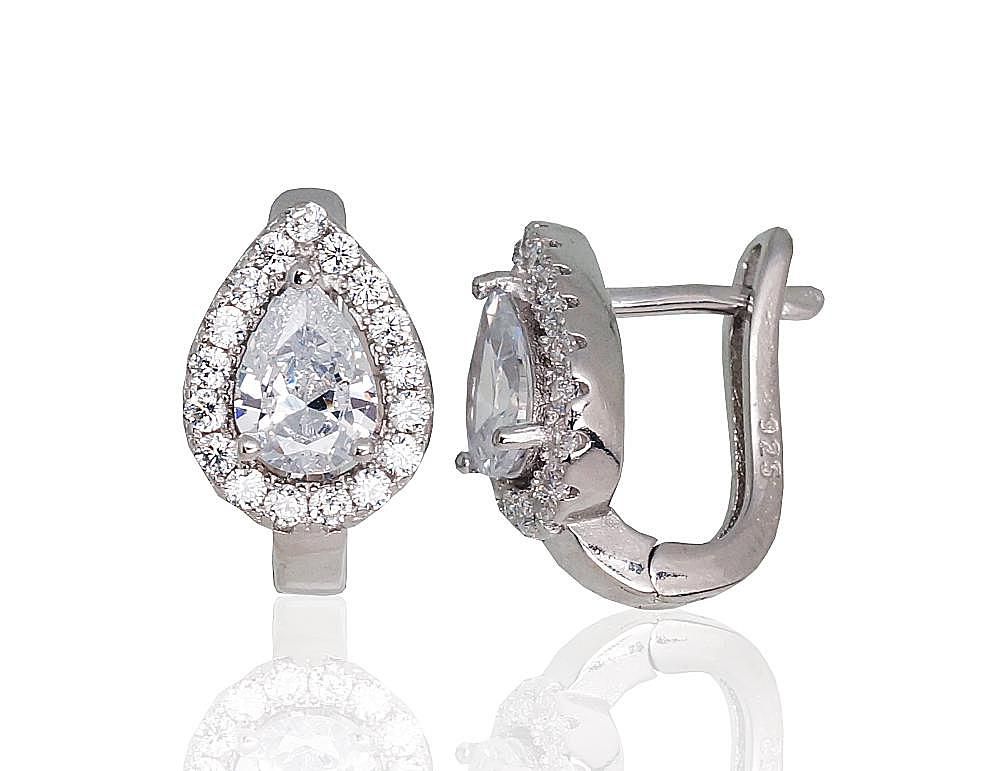 Silver Earrings with English Clasp A2203669PRhGrCZ