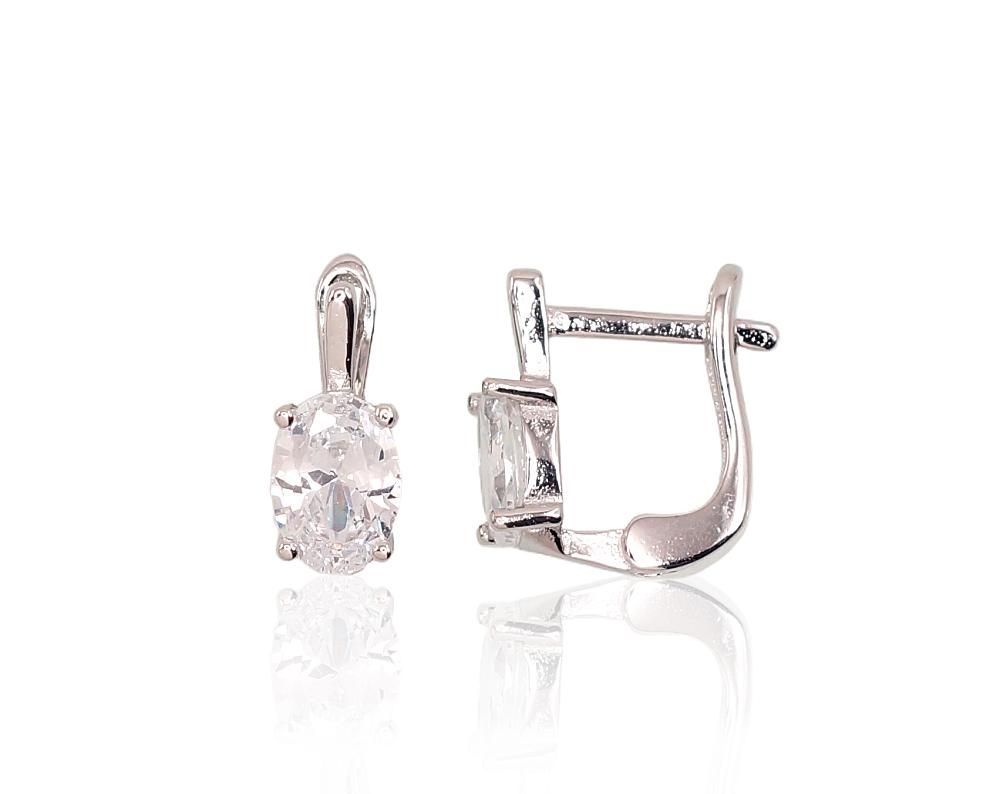 Silver Earrings with English Clasp A2202947PRhGrCZ