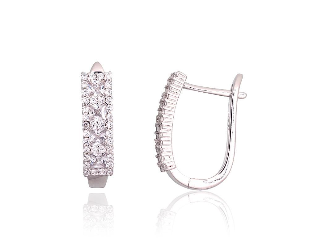 Silver Earrings with English Clasp A2203760PRhGrCZ