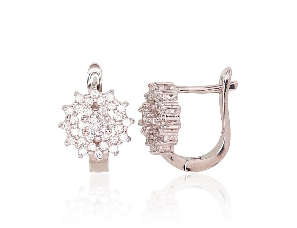 Silver Earrings with English Clasp A2203114PRhGrCZ