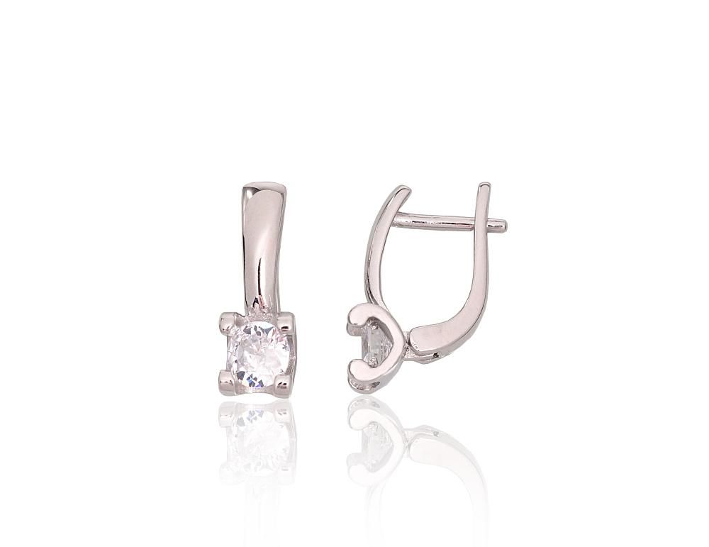 Silver Earrings with English Clasp A2204271PRhGrCZ