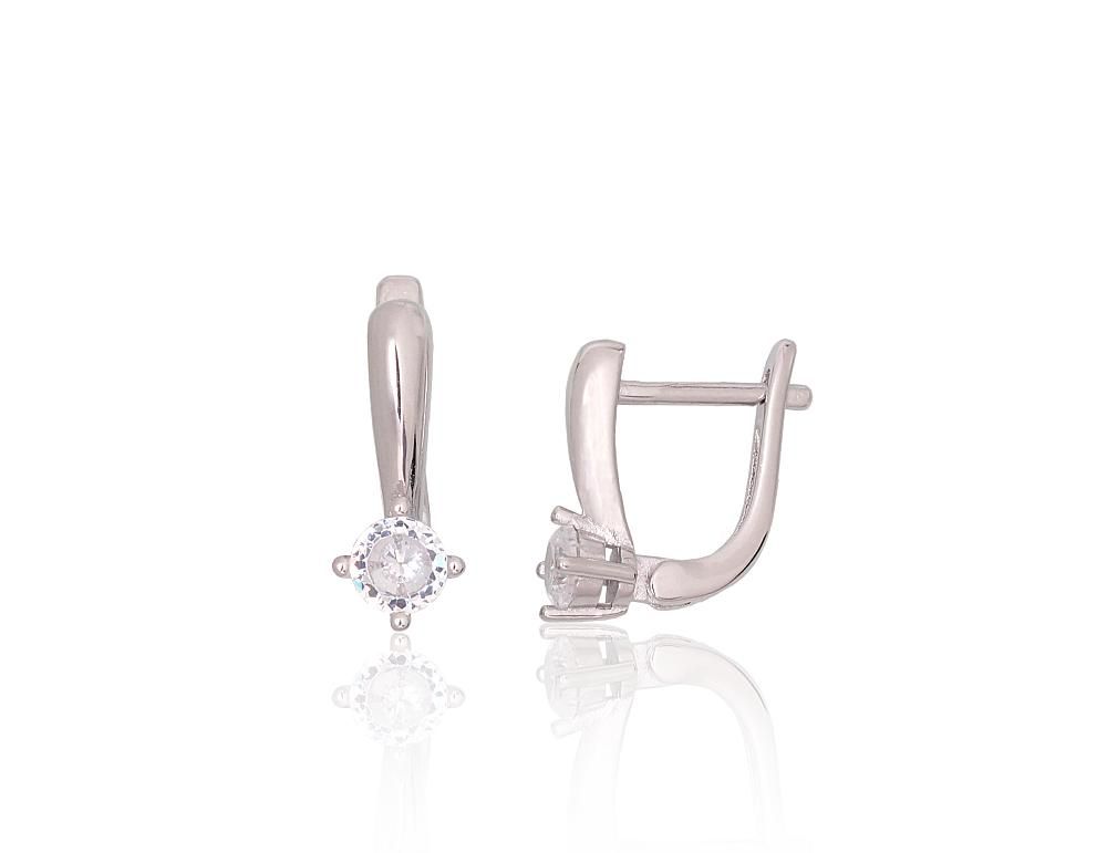 Silver Earrings with English Clasp A2204270PRhGrCZ