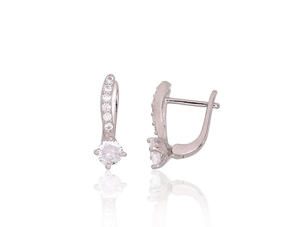 Silver Earrings with English Clasp A2204272PRhGrCZ