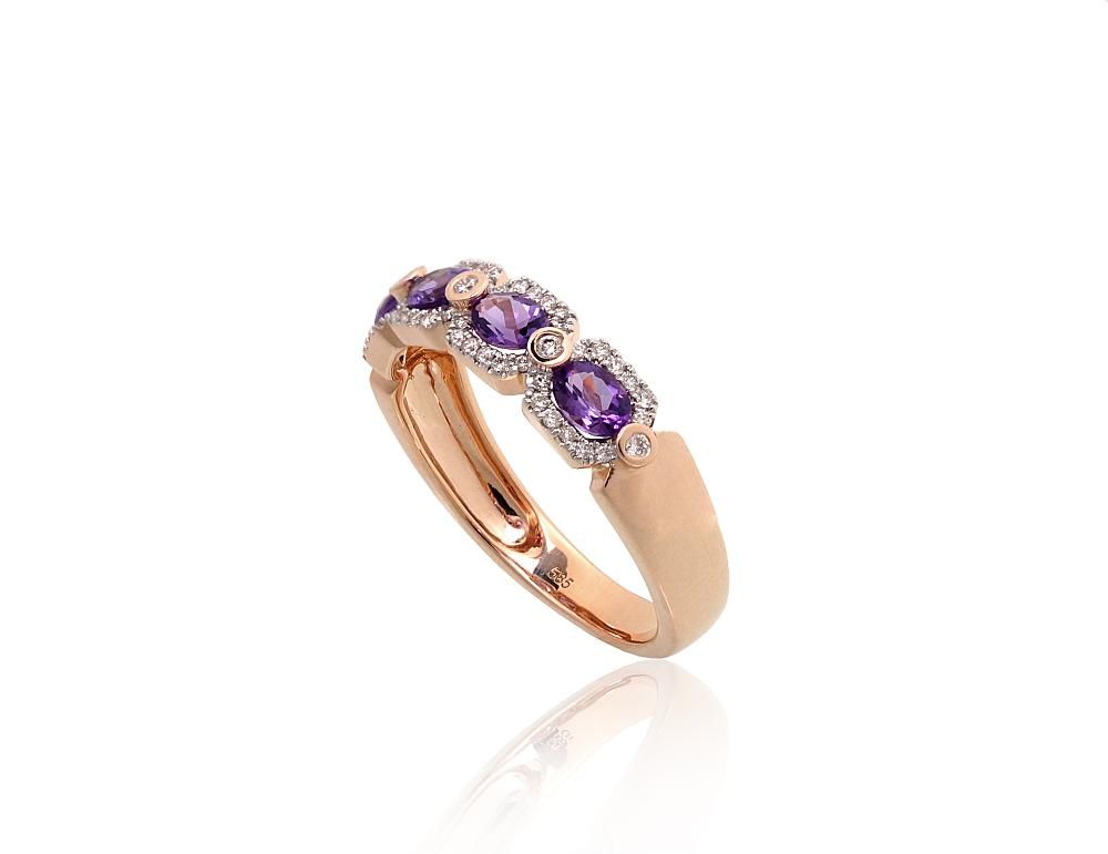 With Gemstone Gold Ring A1101220AuRPRhWDIAM