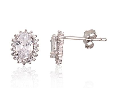 Silver Earrings A2203687PRhGrCZ