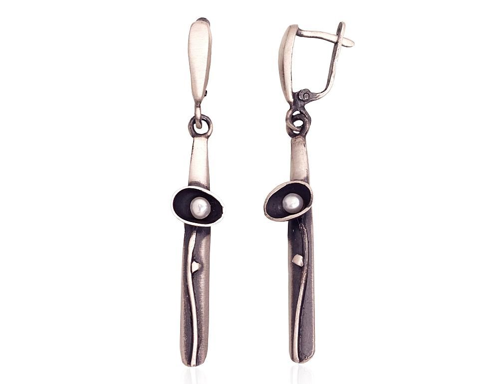 Stylish Silver Earrings A2203496MattPOxMattBkPE