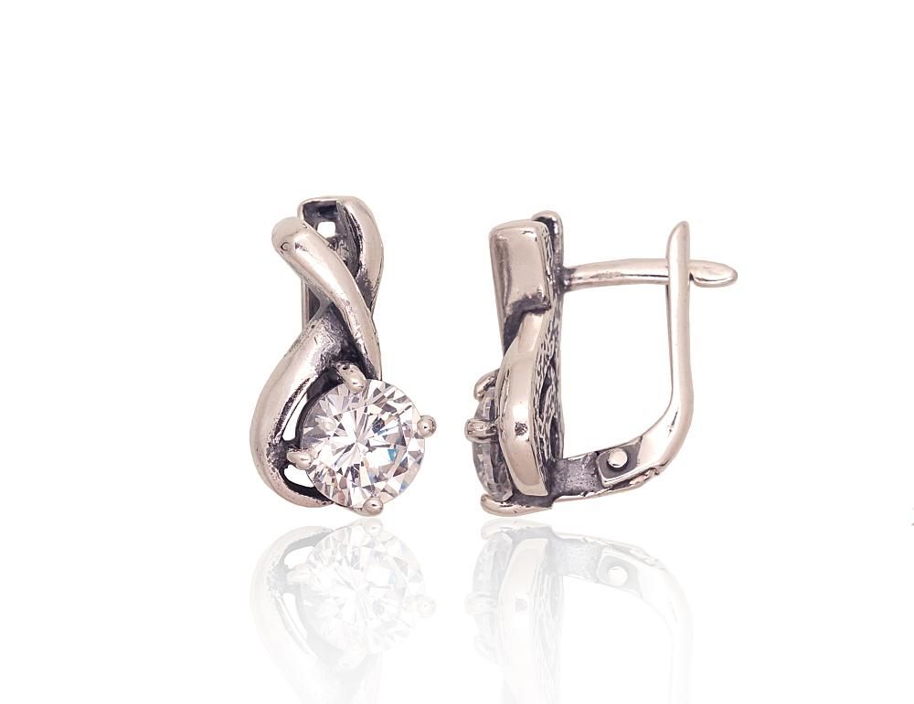 Silver Earrings with English Clasp A2203586POxBkCZ