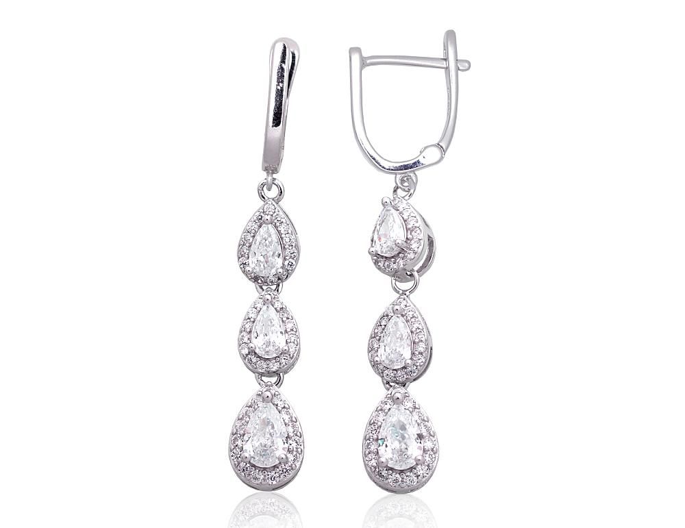 Silver Earrings with English Clasp A2203854PRhGrCZ